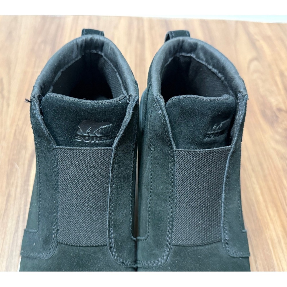 Sorel Out N About Pull On Hidden Wedge Black Suede Sneaker Boots Women Sz 9 - Picture 7 of 10